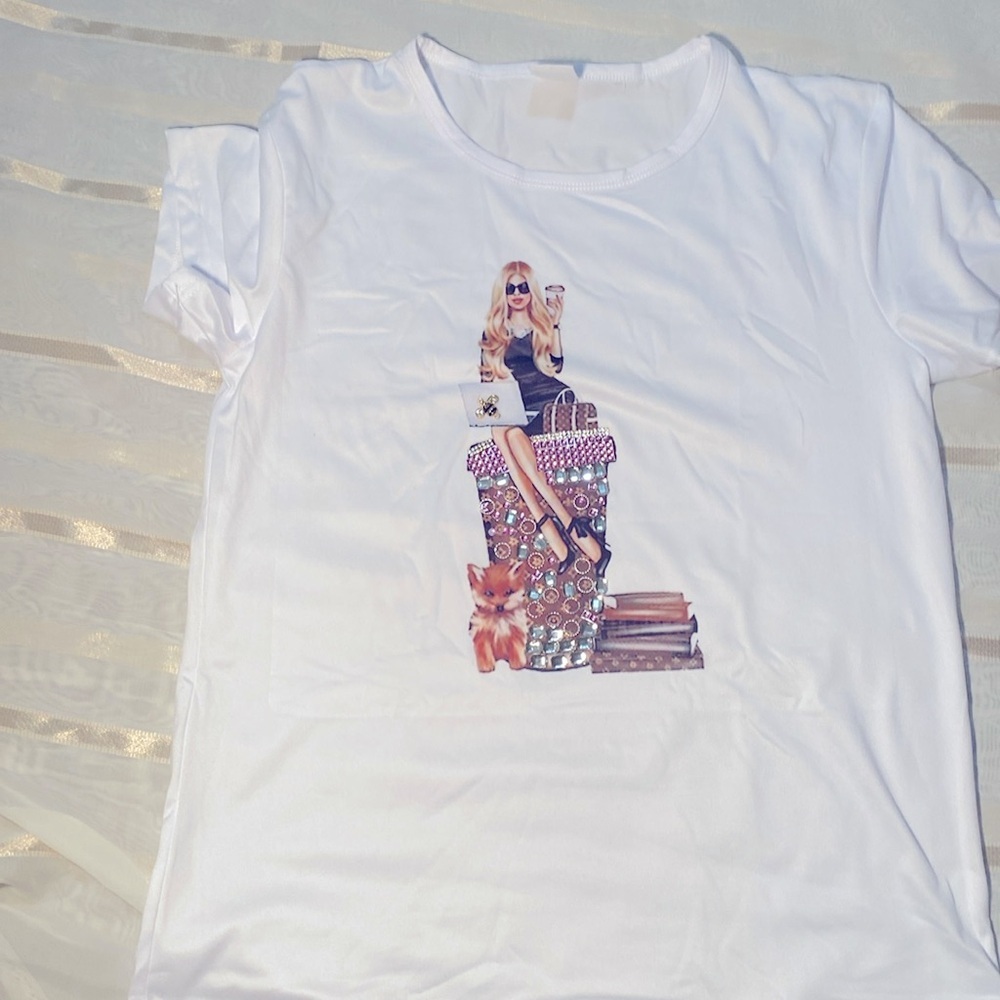 204-Woman’s T-shirt custom crafted w/ Rhinest. from Austria -  -NEW